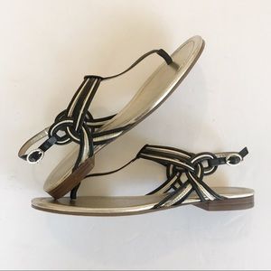 IVANKA TRUMP FLAT SANDALS/BLACK AND GOLD/SIZE 7.5